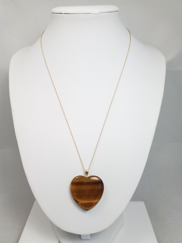 Fancy Vintage 18" 14k Yellow Gold Natural Tiger's Eye Pendant Necklace