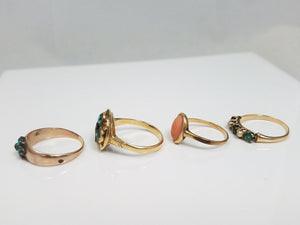 Four Vintage 7k-9k Yellow Gold Natural Gemstone Rings To Restore