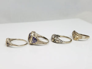 Four Gorgeous 8k-13k White Gold 1930's Art Deco Natural Diamond Ring Lot