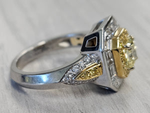 Exquisite $12,000 Platinum & 18k Yellow Gold Natural Fancy Diamond Ring