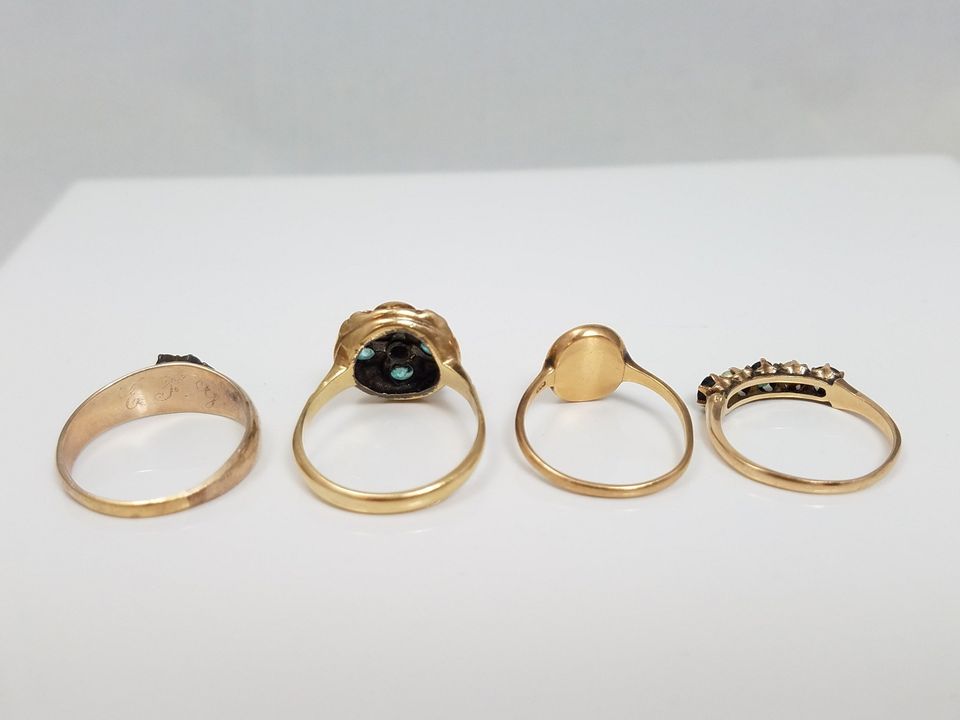 Four Vintage 7k-9k Yellow Gold Natural Gemstone Rings To Restore