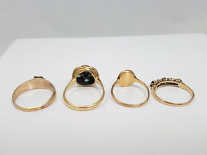 Four Vintage 7k-9k Yellow Gold Natural Gemstone Rings To Restore