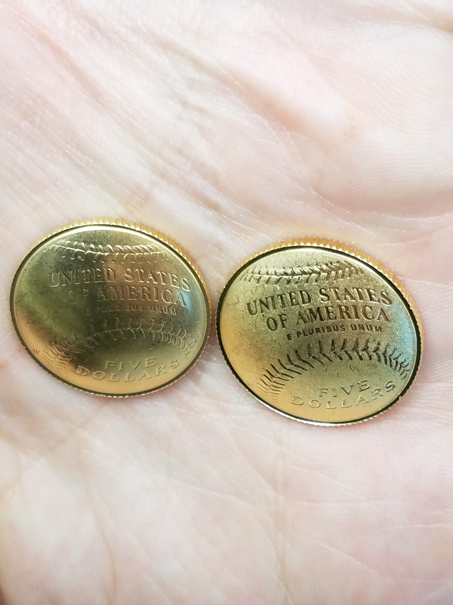 Two 2014 Domed U.S. Mint Baseball Gold Coins