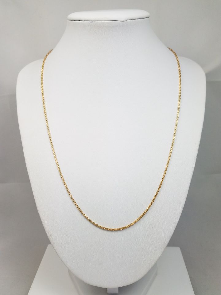 Brilliant 20" Solid 14k Yellow Gold Round Wheat Chain Necklace