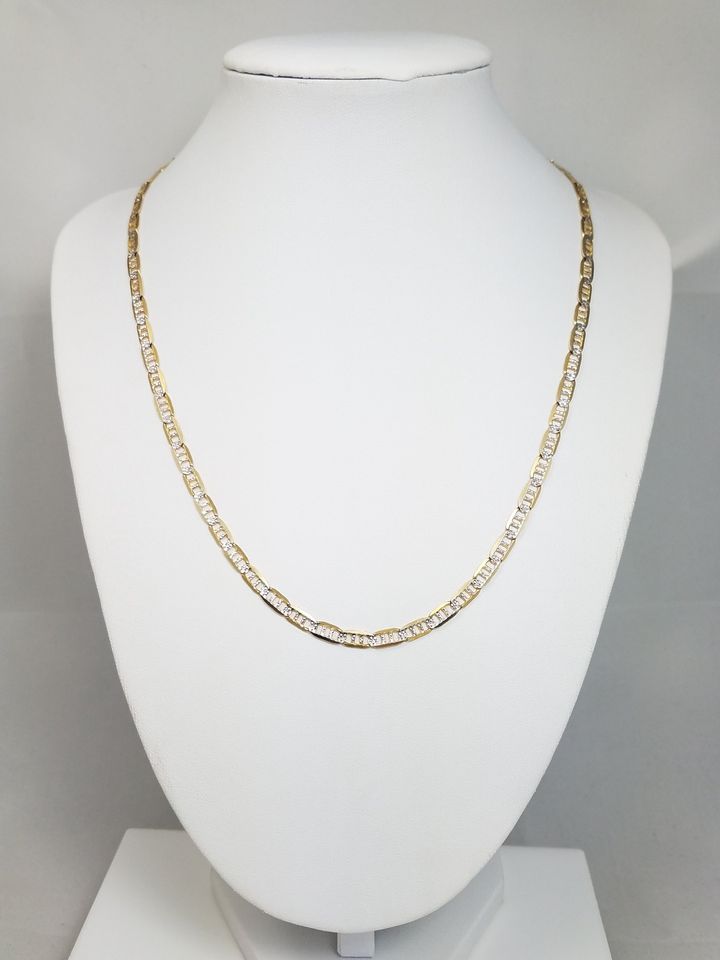 Sparkly 18.5" Solid 10k Two Tone Gold Diamond Cut Fancy Link Chain Necklace Italy