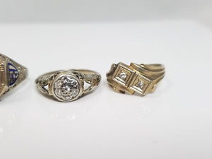 Four Gorgeous 8k-13k White Gold 1930's Art Deco Natural Diamond Ring Lot