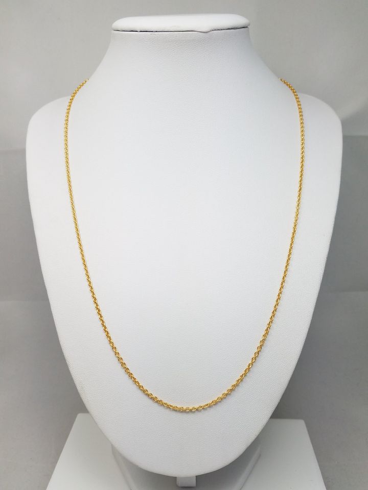 24k Solid Yellow Gold Cable Link 20" Necklace