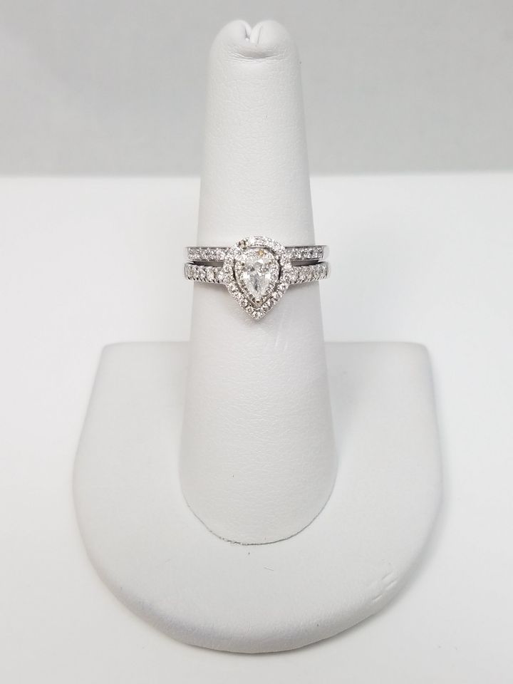 Radiant 10k White Gold Natural Diamond Engagement Ring Set