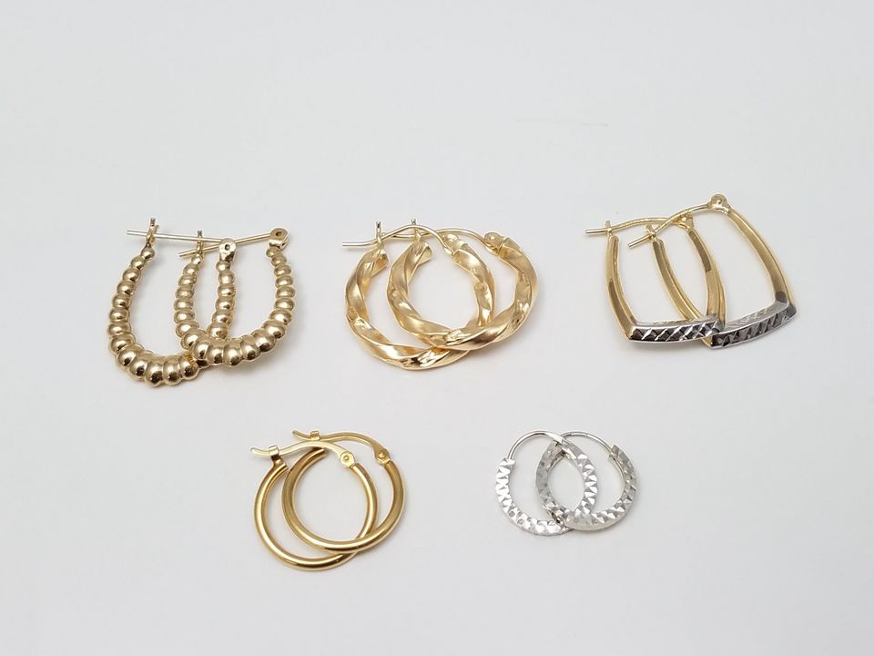 Lot of 5 Pairs of 14k Yellow Gold Hollow Hoops