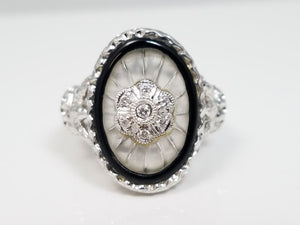 Stunning 14k White Gold Frosted Crystal Natural Onyx Diamond Custom Ring