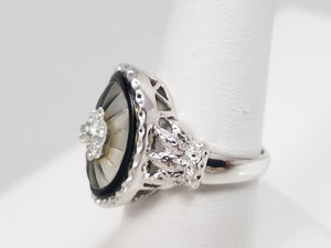 Stunning 14k White Gold Frosted Crystal Natural Onyx Diamond Custom Ring