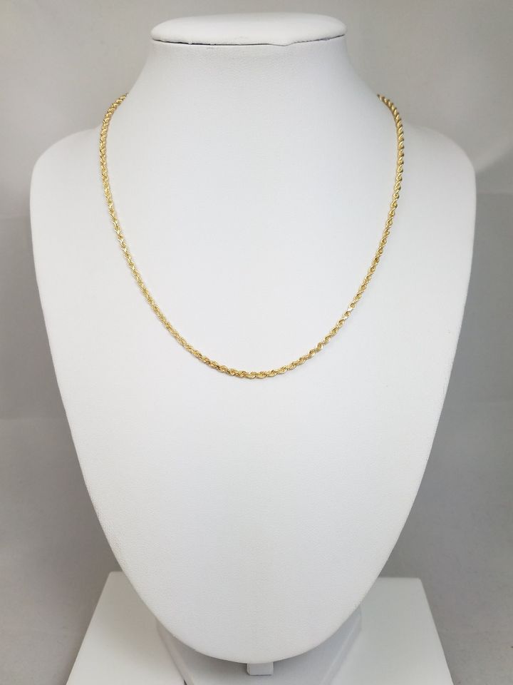 Classic 16" Solid 14k Yellow Gold Diamond Cut Rope Chain Necklace