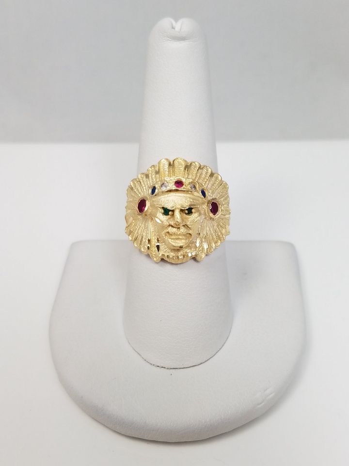 Bold 14k Yellow Gold Indian Chief Head Ring