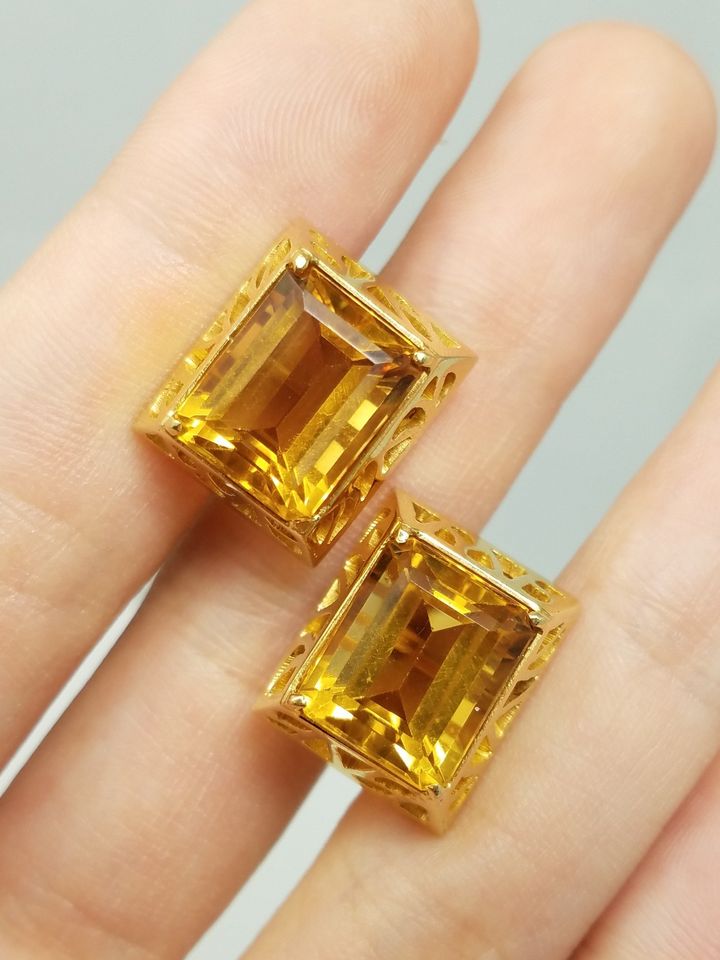 Dapper Vintage 18k Yellow Gold Natural Citrine Cufflinks