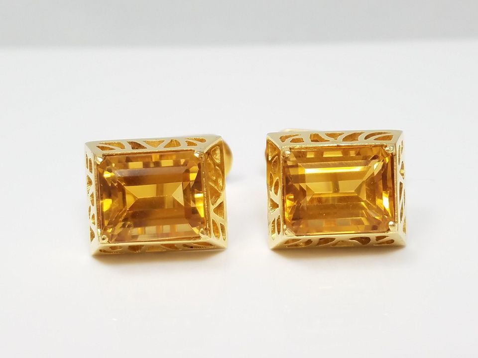 Dapper Vintage 18k Yellow Gold Natural Citrine Cufflinks