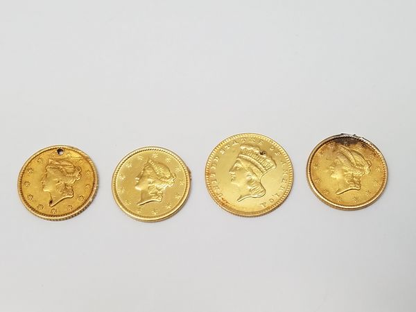 Four Mid 1800's U.S. $1 Gold Coins