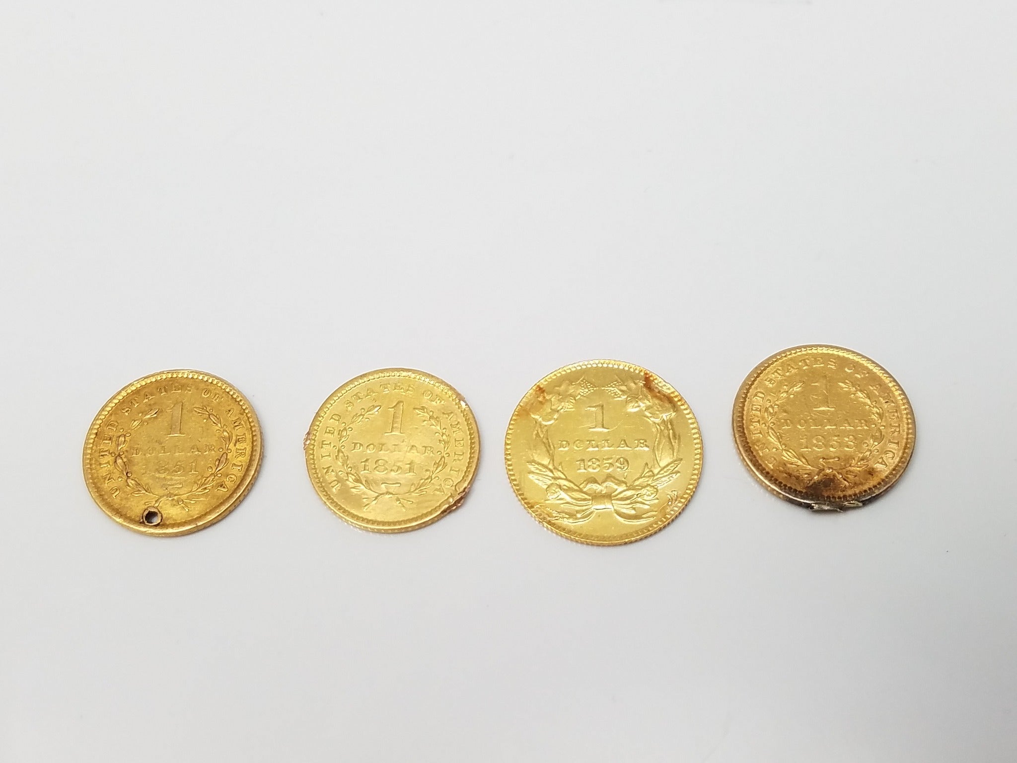 Four Mid 1800's U.S. $1 Gold Coins