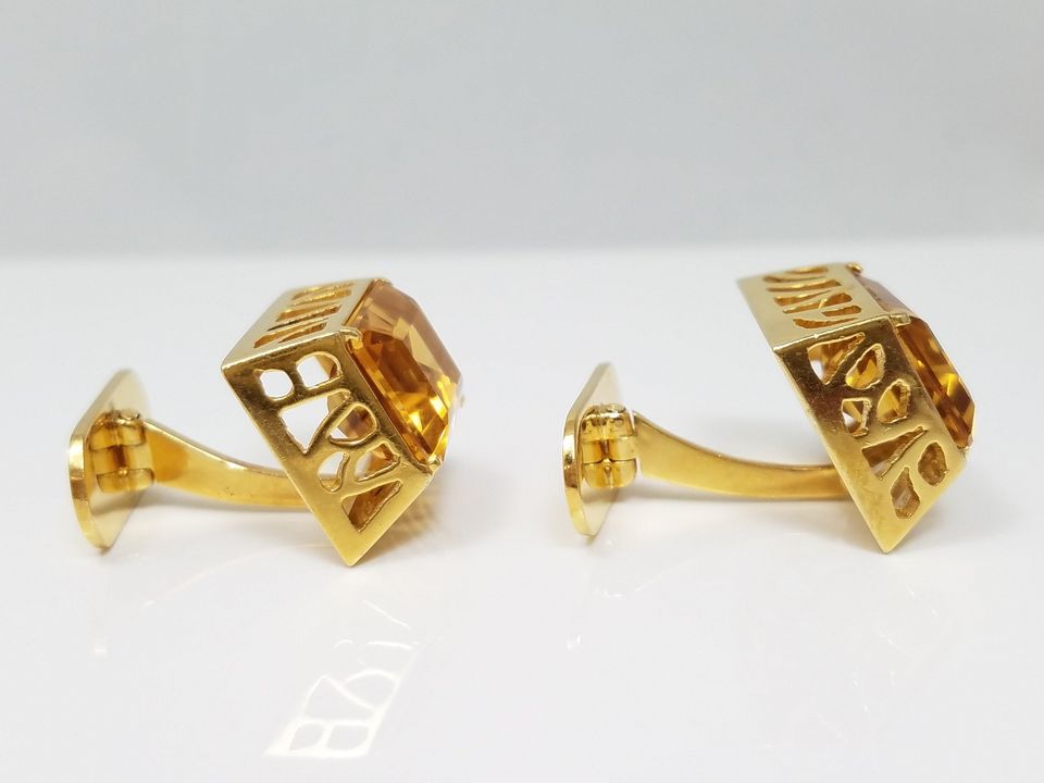 Dapper Vintage 18k Yellow Gold Natural Citrine Cufflinks