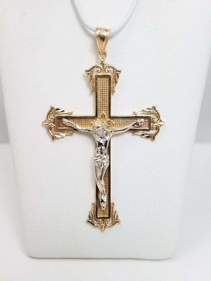 Intricate 14k Two Tone Gold Crucifix Pendant