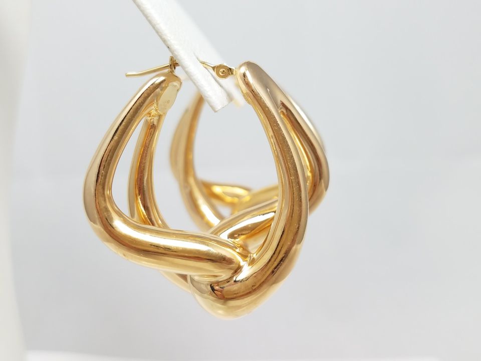 Big 3-D 14k Yellow Gold Hollow Hoop Earrings