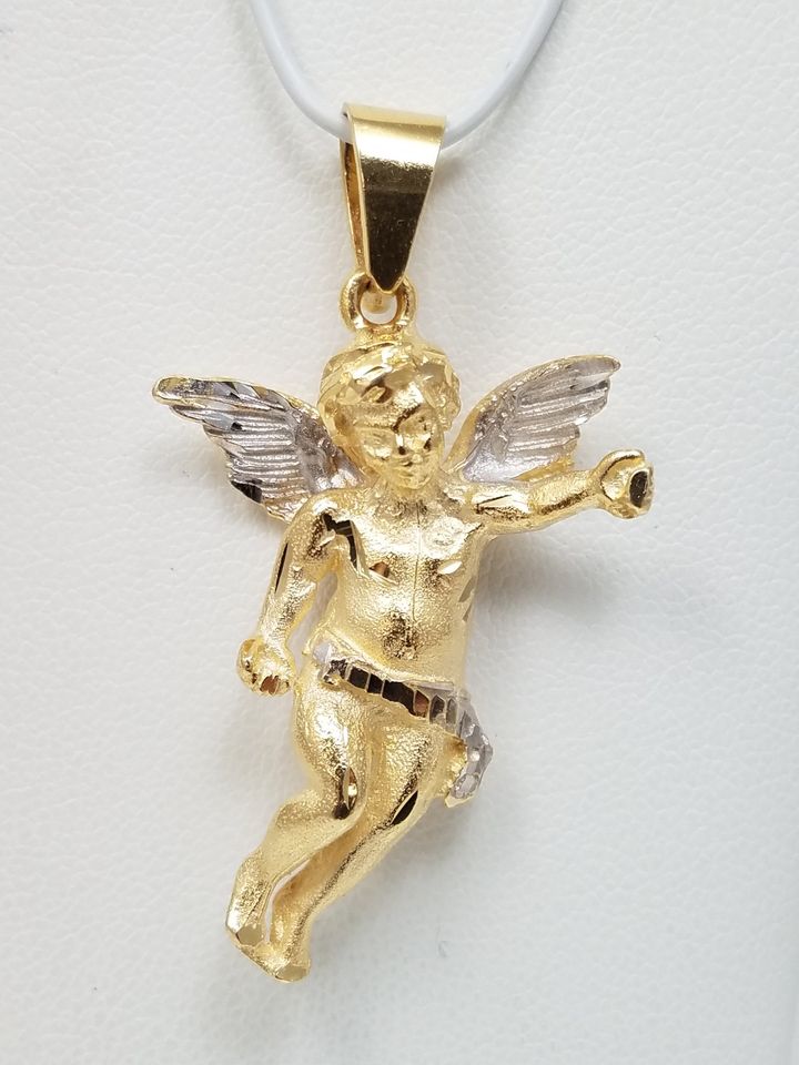 Large 14k Two Tone Gold Cherub Pendant