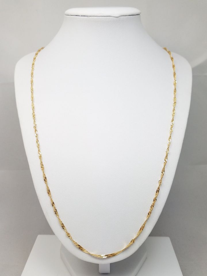 Radiant 18k Yellow Gold Solid 24" Singapore Link Chain Necklace