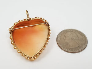 Vintage 14k Yellow Gold Shell Cameo Heart Pendant/Brooch