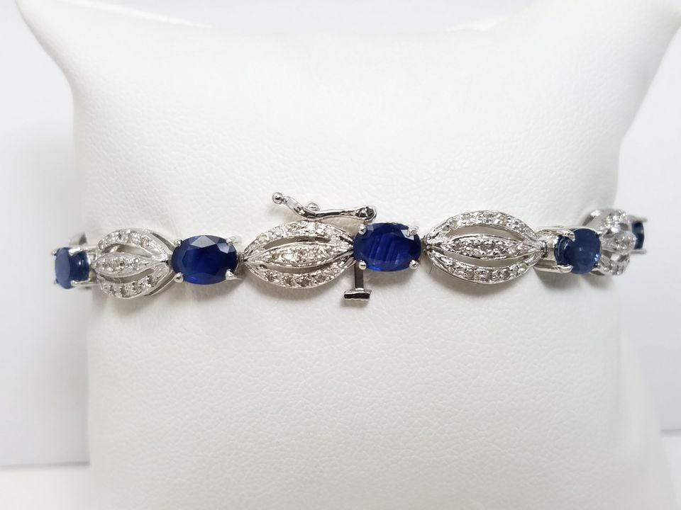 New! Magical 7" 14k White Gold Natural Sapphire Diamond Bracelet