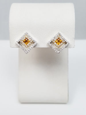 Sophisticated 18k Yellow Gold Natural Citrine Diamond Custom Earrings