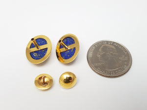 Two Vintage Ladies 19k Yellow Gold Natural Lapis Custom Buttons