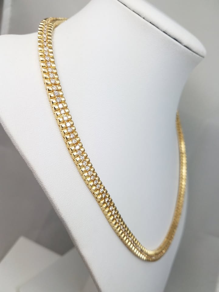 Luxurious 18.5" 14k Yellow Gold Natural Diamond Fancy Link Necklace