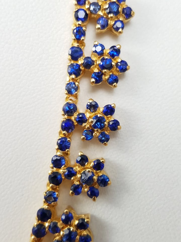 Opulent 22k Yellow Gold Lab Created Blue Gem Necklace