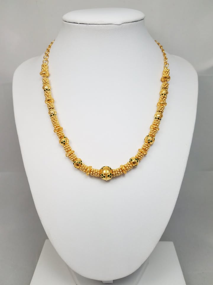 Ornate 22k Yellow Gold Bead Enamel 16.5" Necklace