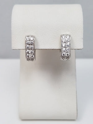 Petite 18k White Gold Natural Diamond Huggie Hoop Earrings