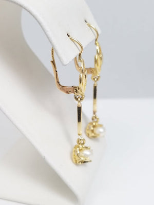 Fancy 10k Yellow Gold Cultured Dangle Earrings