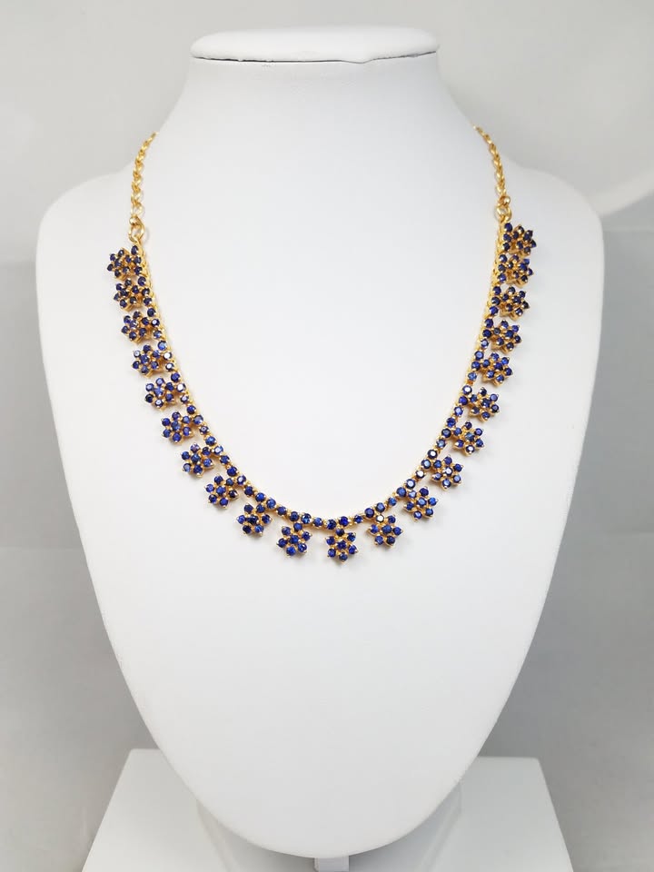 Opulent 22k Yellow Gold Lab Created Blue Gem Necklace