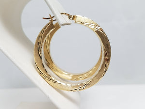 Dazzling 14k Yellow Gold Hollow Hoop Diamond Cut Earrings