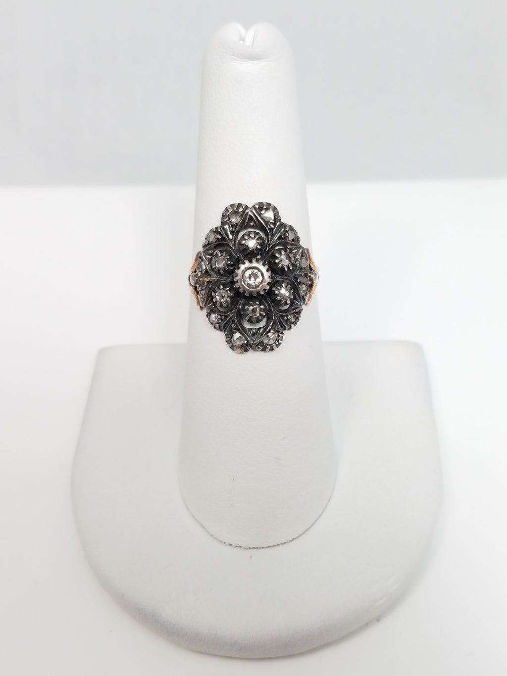 Mid 1800's 10k Gold Silvered Top Diamond Ring