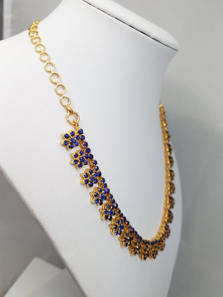 Opulent 22k Yellow Gold Lab Created Blue Gem Necklace