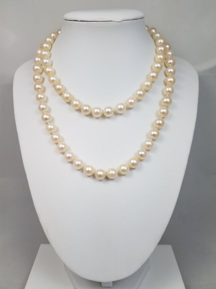 Vintage 30" 10k White Gold Natural Cultured Akoya Pearl Strand To Restring