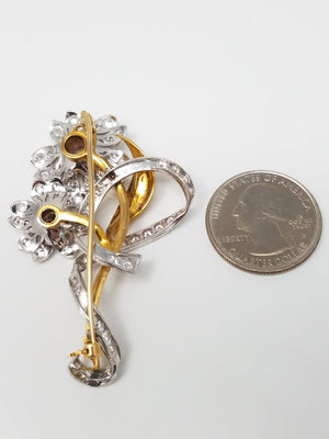 Exquisite 18k Yellow Gold & Platinum Natural Diamond Flower Brooch Pin