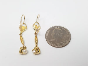 Fancy 10k Yellow Gold Cultured Dangle Earrings