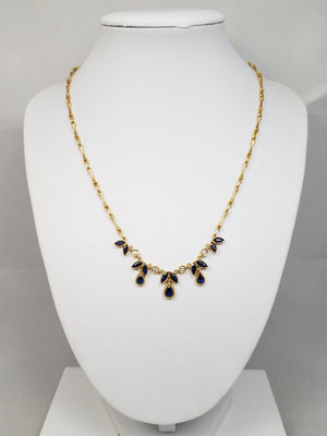 Lavish 17" 18k Yellow Gold Natural Sapphire Diamond Dangle Necklace