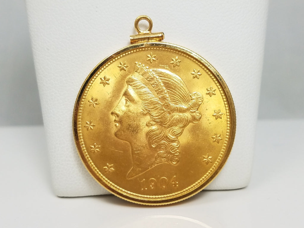 1904 U.S. $20 Gold Coin with 14k Yellow Gold Bezel