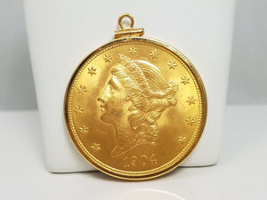 1904 U.S. $20 Gold Coin with 14k Yellow Gold Bezel