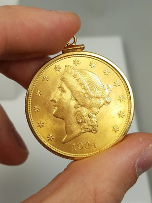 1904 U.S. $20 Gold Coin with 14k Yellow Gold Bezel