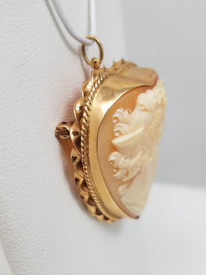 Vintage 14k Yellow Gold Shell Cameo Heart Pendant/Brooch