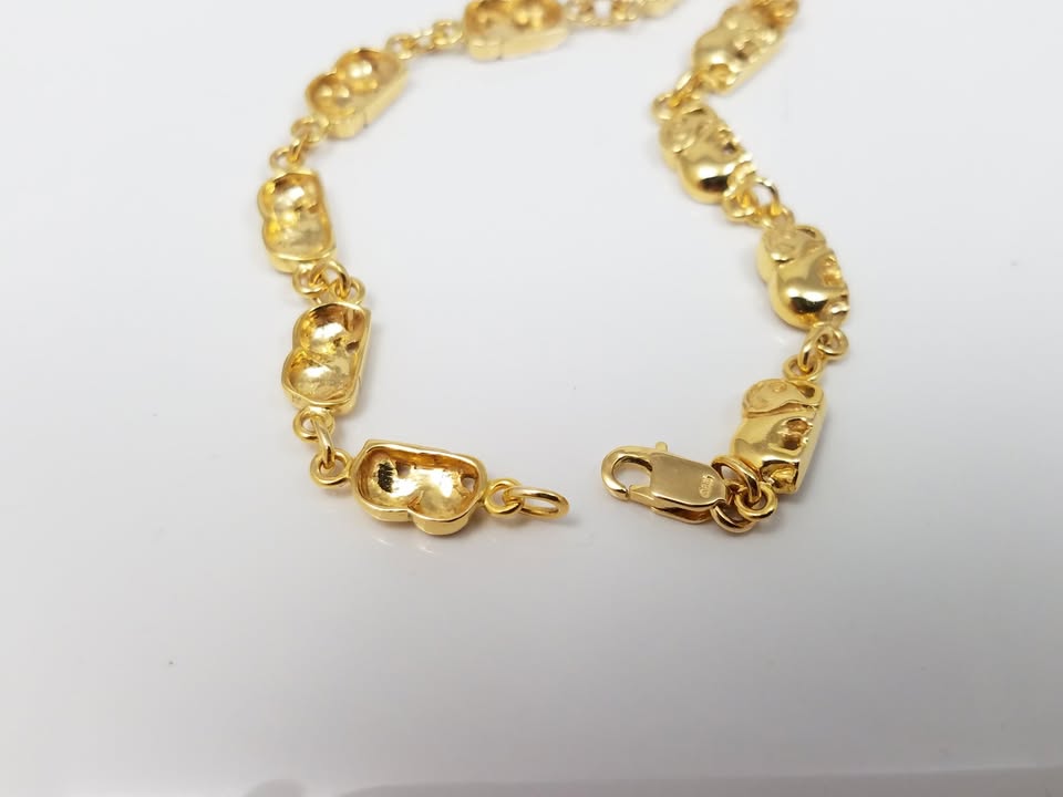 Cute 7" Solid 14k Yellow Gold Elephant Link Bracele