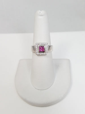 Stunning 18k White Gold Natural Pink Sapphire Diamond Ring Band