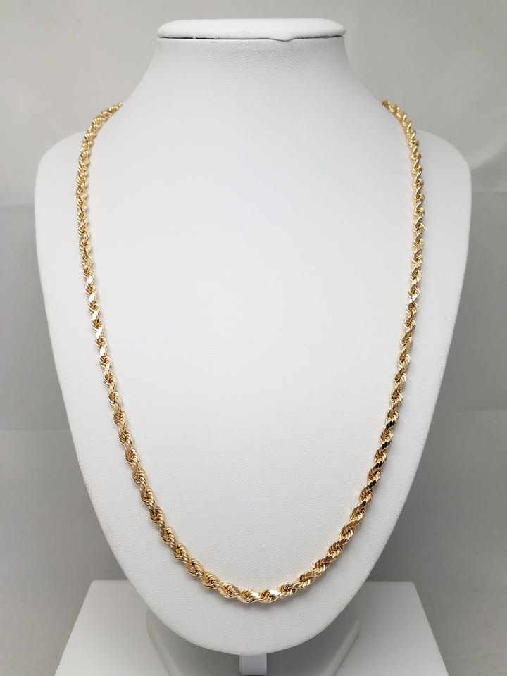 Shimmering Diamond Cut 22" Hollow 10k Yellow Gold Rope Chain